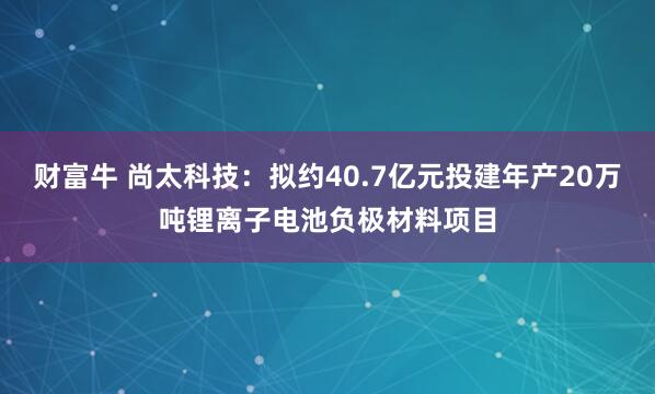 财富牛 尚太科技：拟约40.7亿元投建年产20万吨锂离子电池负极材料项目
